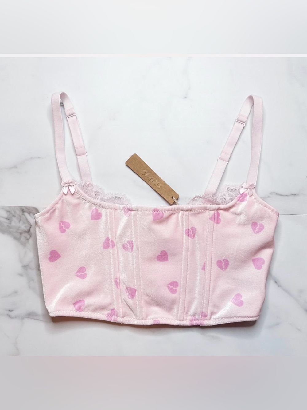 SKIMS Pink Heart Print Corset Top